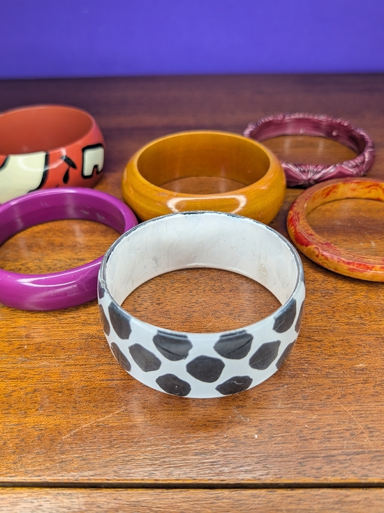 Source Unknown Jewelry - Vintage Mid Century Stacking Bangle Bracelet Lot 6pc Retro Lucite Acrylic Wood